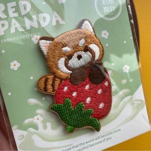 Strawberry Red Panda Embroidered Pin for Bag Decor Patch Art Embroidery Pin